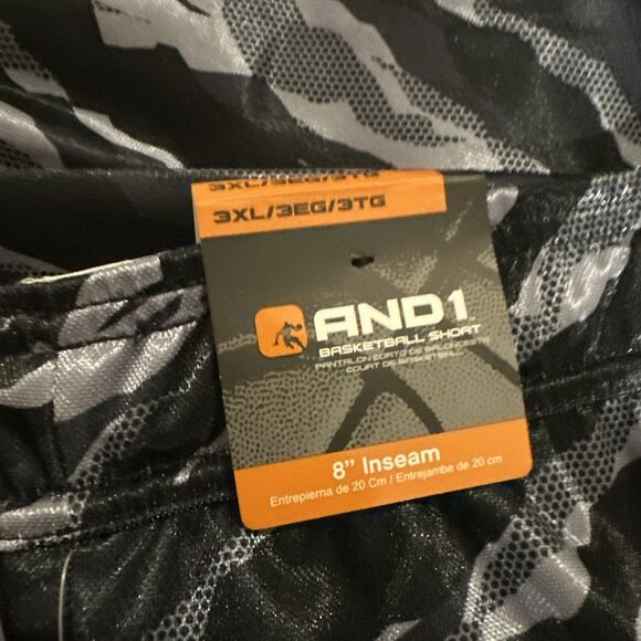 AND1 MEN'S BASKETBALL GYM WORKOUT SHORTS GRAY BLACK HOOK-UP 8” INSEAM SIZE 3XL - Picture 3 of 3